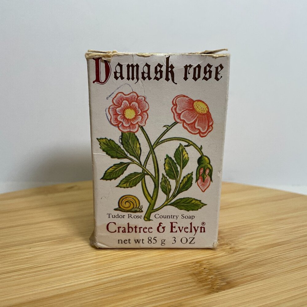 Vintage Crabtree & Evelyn Damask Rose 1978 Tudor Country Bar Soap  Box 3 Oz